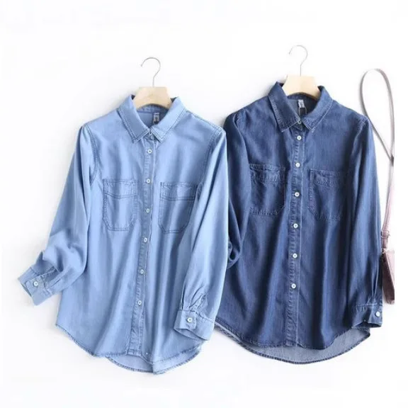 

In-Stock Foreign Trade Export Fashion Denim Shirt For Women, Korean Style Loose-Fitting Jacket, Long-Sleeved Top, Solid Color