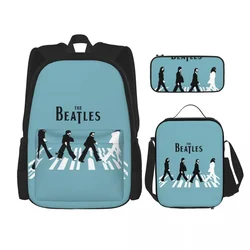 The Beatle Walking Road Merch Crew Backpacks Bookbag Children School Bag Cartoon Kids Rucksack Lunch Bag Pen Bag Three-Piece Set