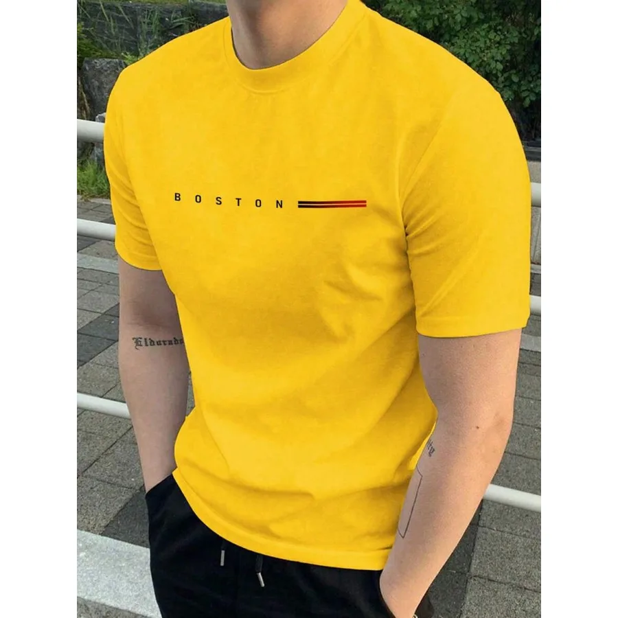 【New style】Manfinity Homme Men's Round Neck Short Sleeve Letter Print Casual T-Shirt