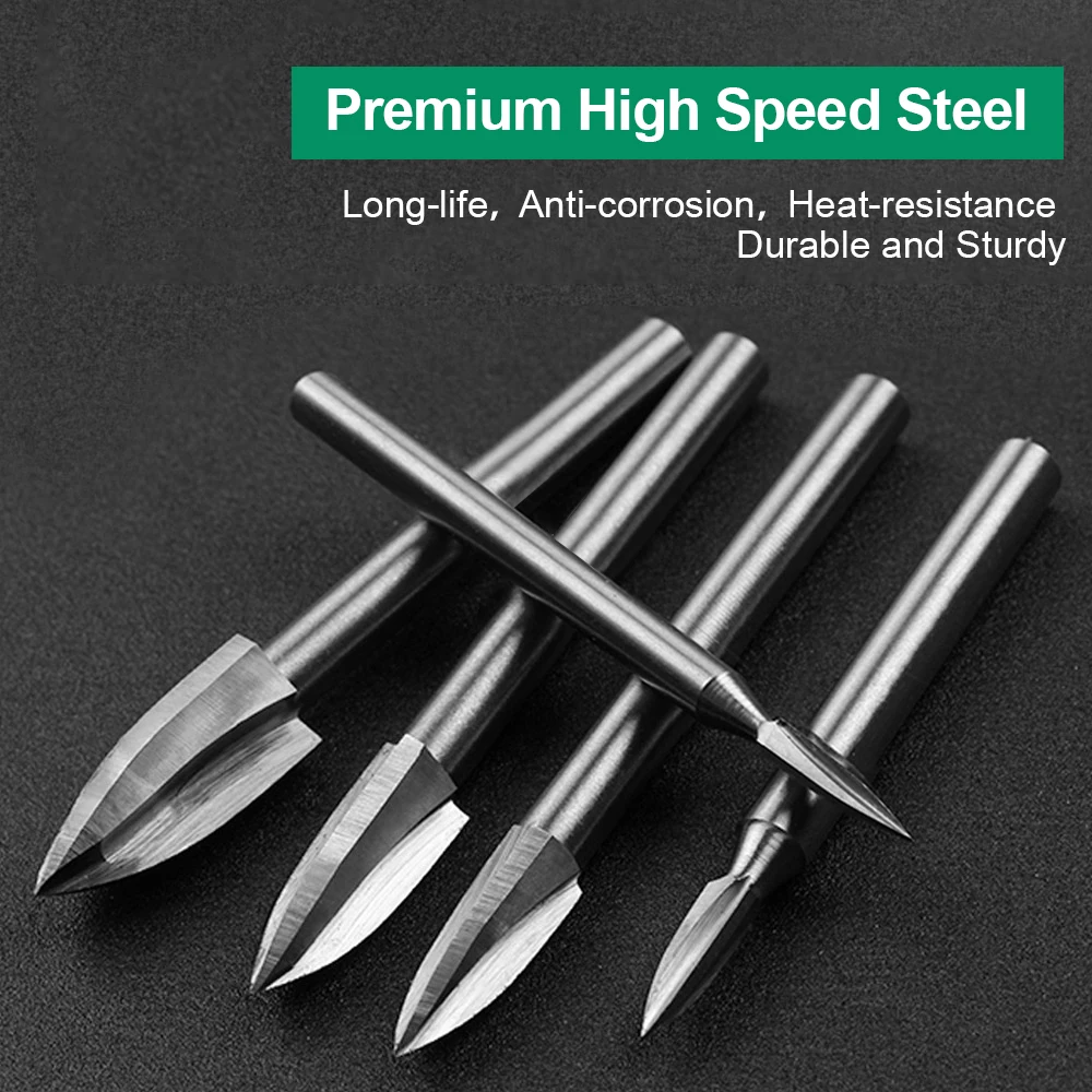 Wood Carving Drill Bits Set for Dremel Rotary Tool 5Pcs Engraving Drill Accessories Bit Wood Crafts Grinding Woodworking Tool