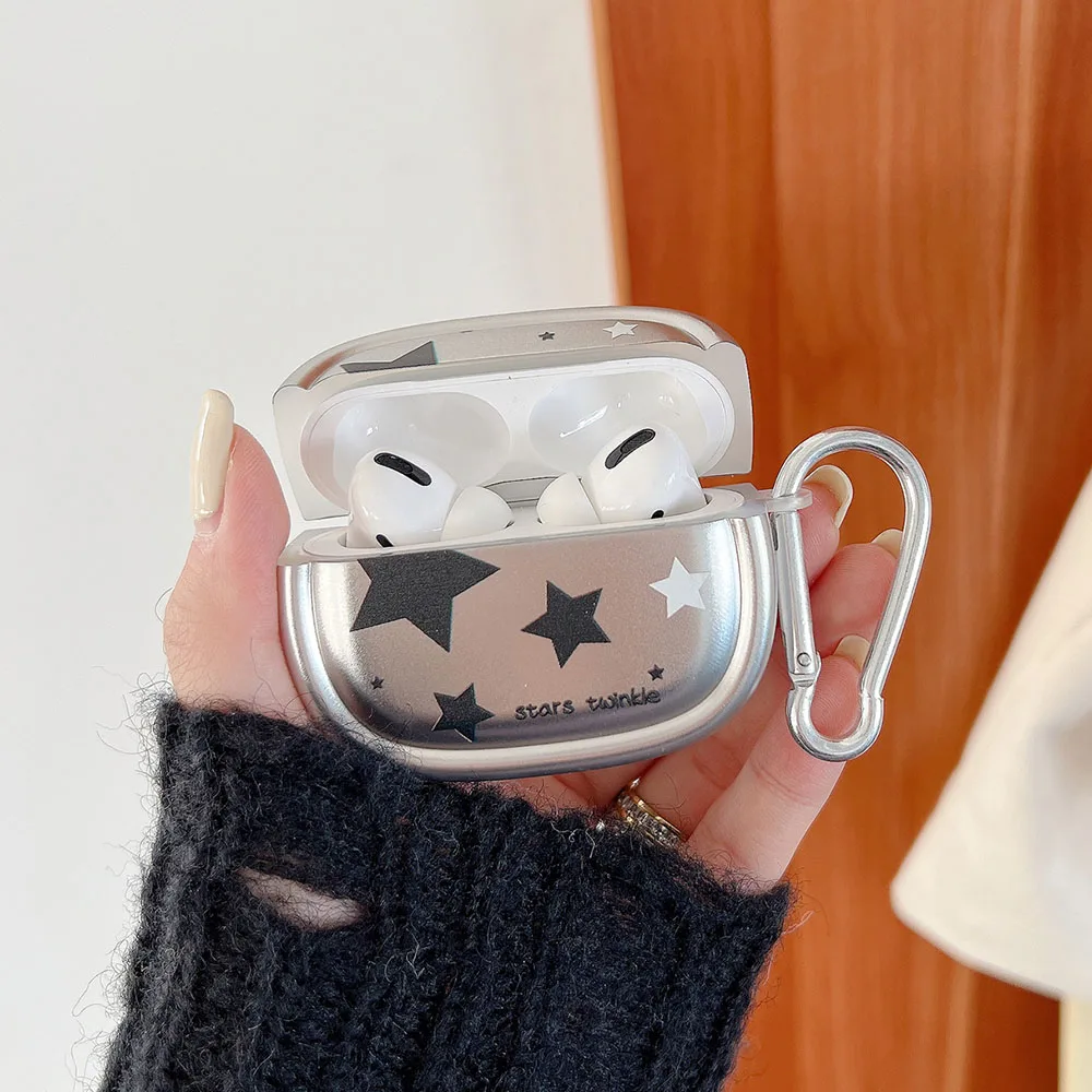 Xi Mạ Bạc Ngôi Sao Cho AirPods 1 2 Pro Tai Nghe Ốp Lưng Mềm Matte Ốp Bảo Vệ Cho Airpods 3 Pro 2 Vòng hình Dạng Tai Nghe Vỏ