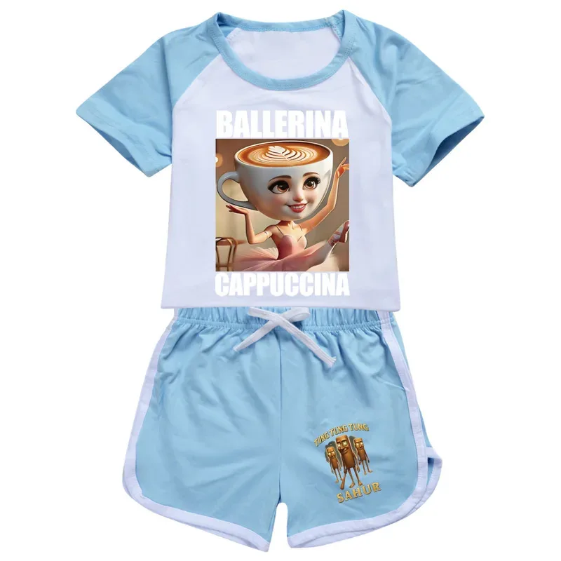لطيف راقصة الباليه Cappuccina ملابس الاطفال الصيف تونغ صحور بيجامة طفل الفتيات قصيرة الأكمام تي شيرت + السراويل طفل الفتيان ملابس النوم #6