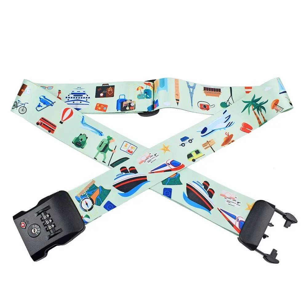 One Word Customs Lock TSA Heat Transfer Printed Luggage With Cross Luggage Trolley Box Safety Strap Travel Luggage Lock