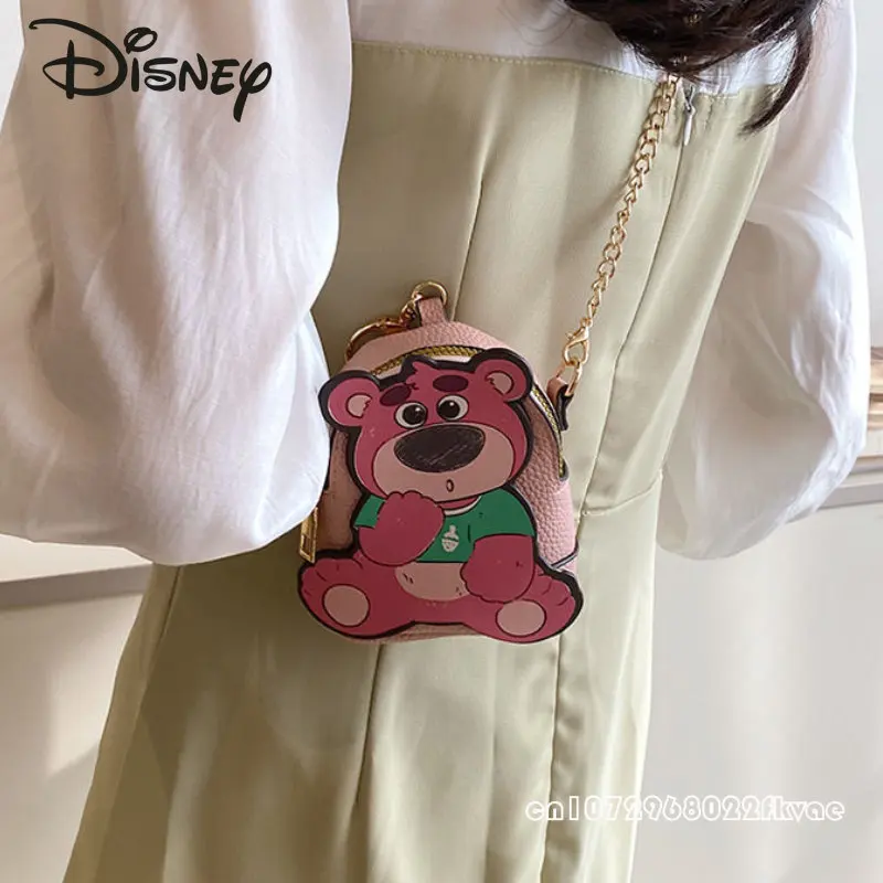 Disney Strawberry Bear Women\'s Crossbody Bag High Quality Chain Girl Handheld Pink Shoulder Bag Cute Cartoon Mini Shopping Bag