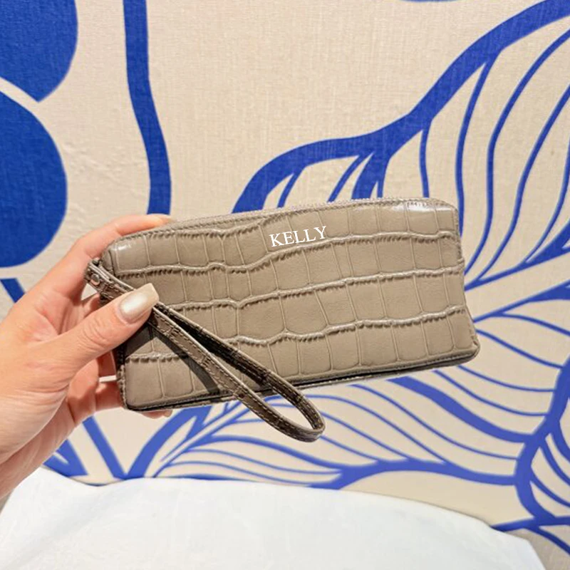 Custom Letters Fashion Long Wallet Crocodile Leather Pattern Cowhide Phone Pouch Engrave Initials Vintage Luxury Woman Coin Bag