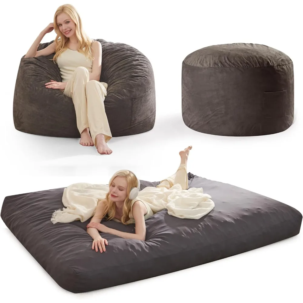 

Bean Bag Chair Bed - Bean Bag Bed with Luxury 230GSM Suede Washable Cover, Giant Bean Bag Chairs for Adults 40D Memory Foam