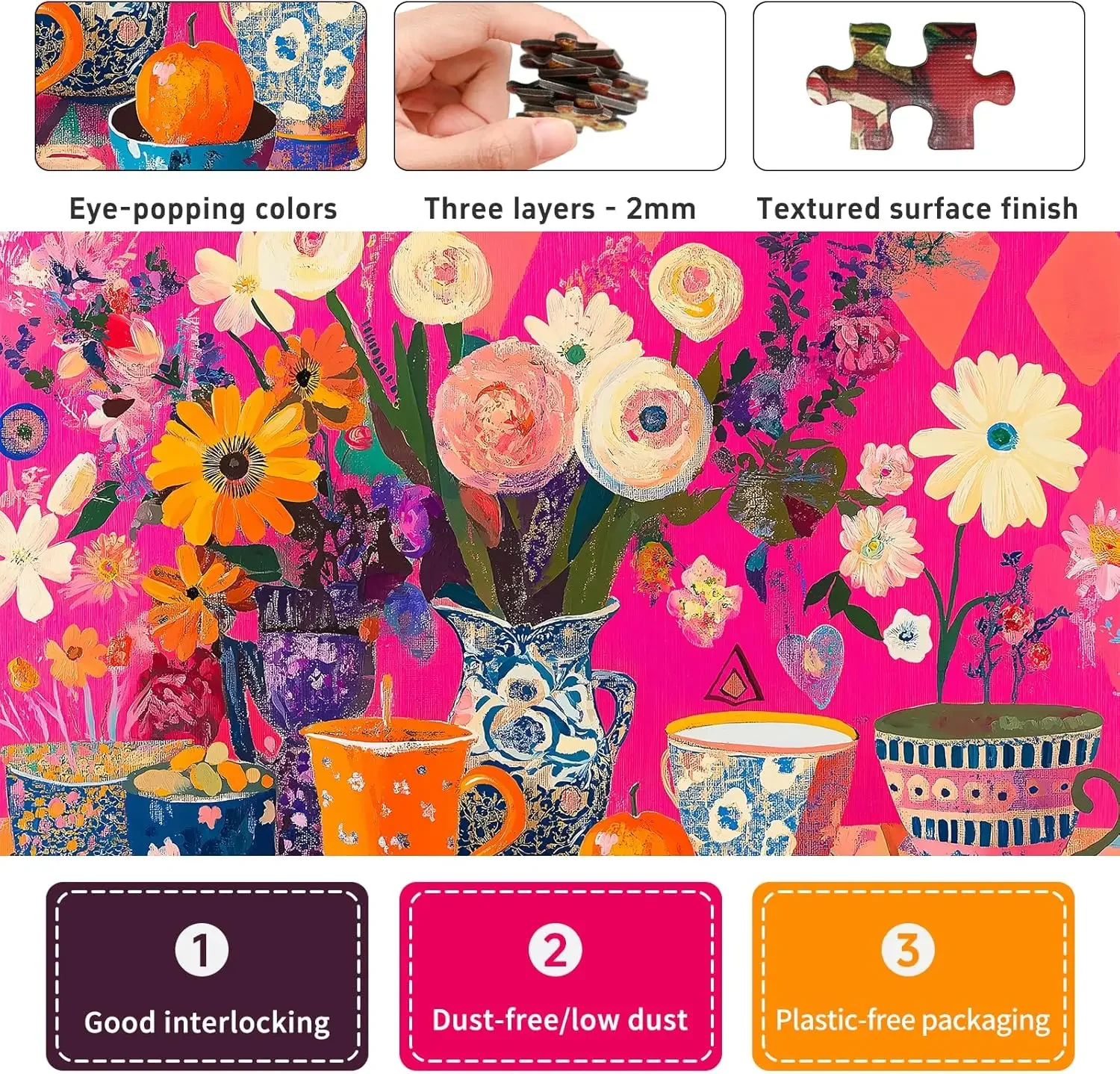 Flowers Art  Adult Wooden Puzzle 1000/500/300Pcs Jigsaw Puzzles for Gameroom Bedroom Livingroom Party Birthday Party Gift