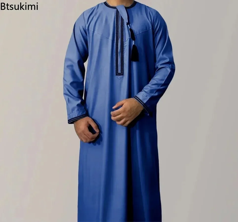 New  Muslim Fashion Abayas for Men Long Sleeve Pullover Dress Robes Daffah Jubba Thobe Pakistan Saudi Arab Kaftan Islam Clothing
