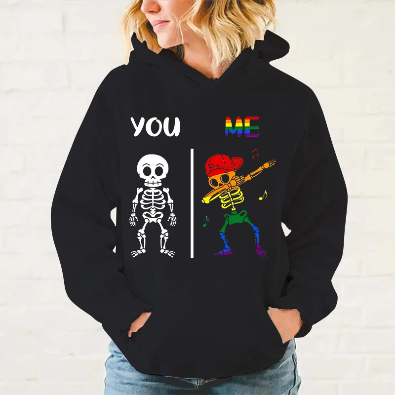 Fashion Hoodie Ladies Sweater Harajuku Lgbt You Me Dab Skeleton Print Hoodie Personality Hoodie Streetwear