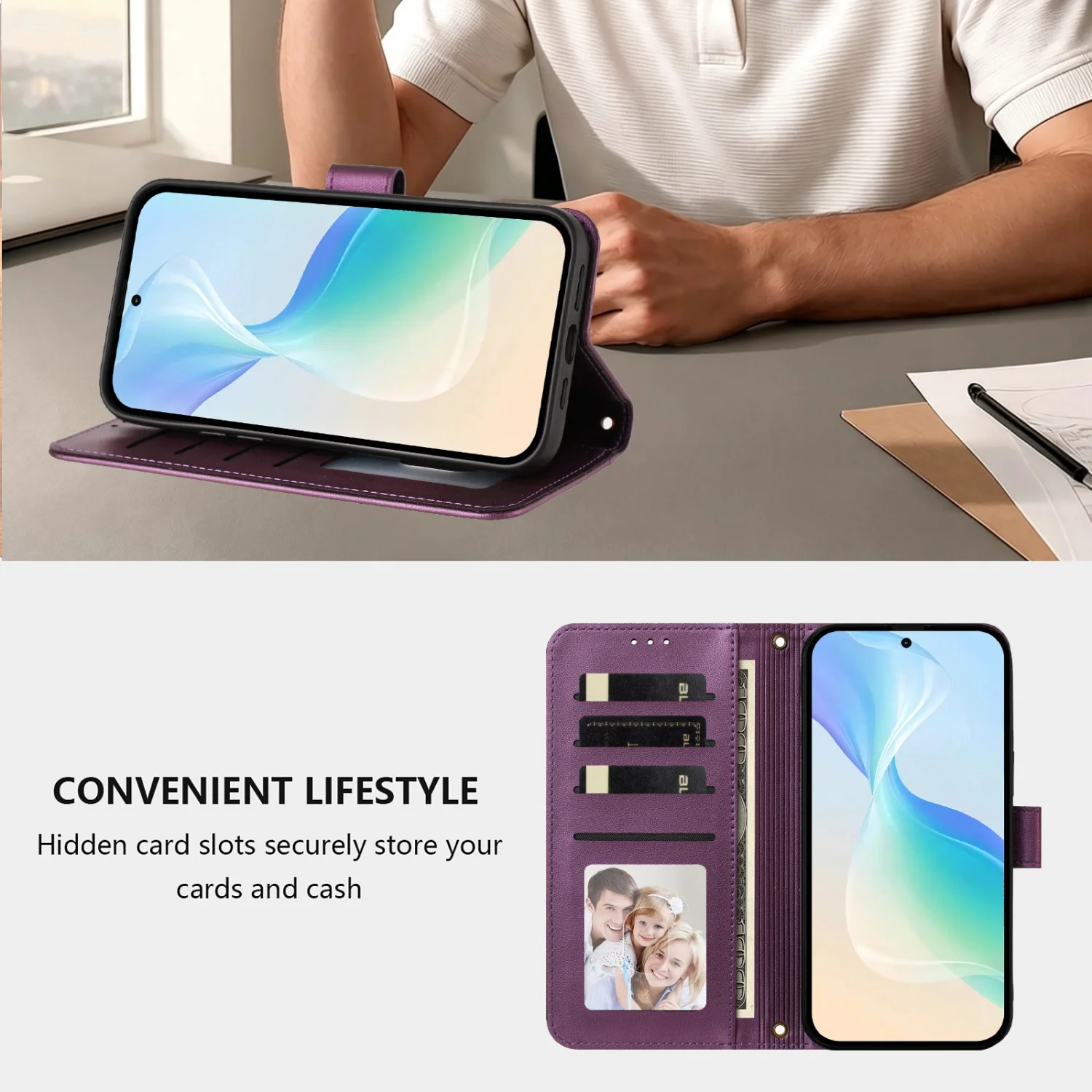 Skórzane etui z zamkiem błyskawicznym do Samsung Galaxy A13 A23 A33 A53 A73 A12 A22 A32 A52 A72 A21 A31 A51 A71 A10 A20 A30 A50, etui typu flip. — zdjęcie produktu 5