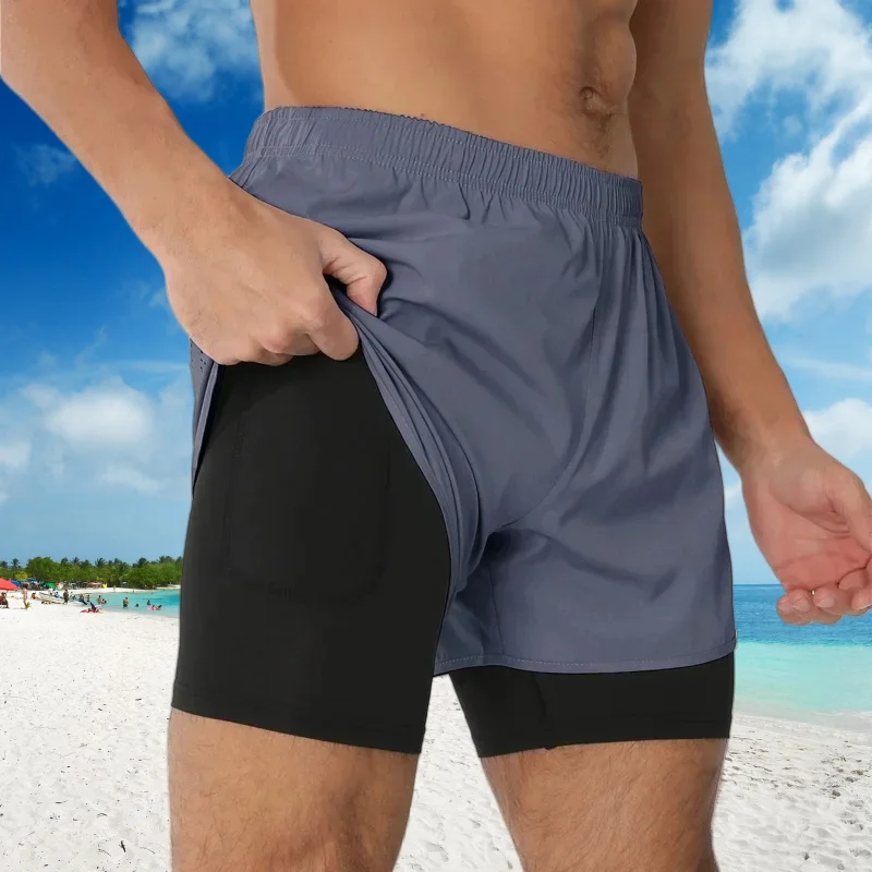 

Мужские шорты для бега 2 в 1, дышащие спортивные брюки, быстросохнущие шорты для тренировок, фитнеса, бега, летние мужские повседневные шорты