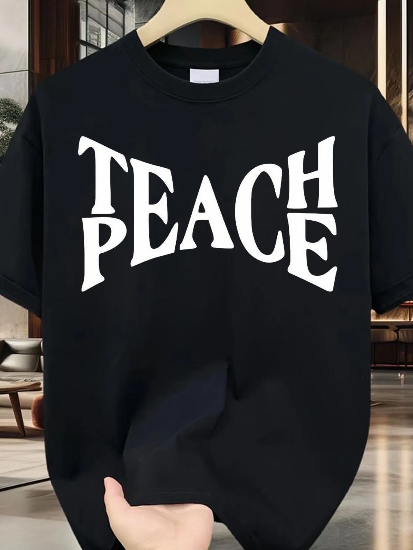 Round Neck T-Shirt, Simple and Stylish, Conveys Positive Energy, Letter Pattern Casual Style, Slightly Stretchy Fabric, Suitable for Men