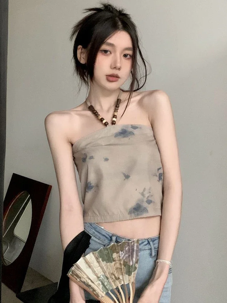 캐미솔 세트 여성 2pcs 레트로 섹시한 자른 슬림 자켓 간단한 모든 경기 플레어 슬리브 Sun-proof Hot Girls 한국 스타일 여름