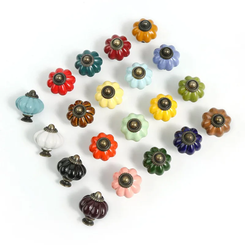Vintage Ceramic Pumpkin Furniture Handle Door Knobs Drawer Cupboard Pull for Kitchen Cabinet Decorative Hardware Accessory