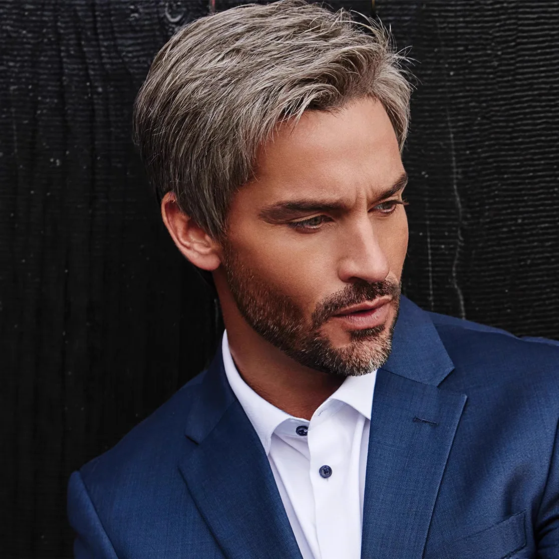 

New Synthetic Men's Wig Brown Grey Side Part Short Style Natural Look for Daily Cosplay Party Costume Styling