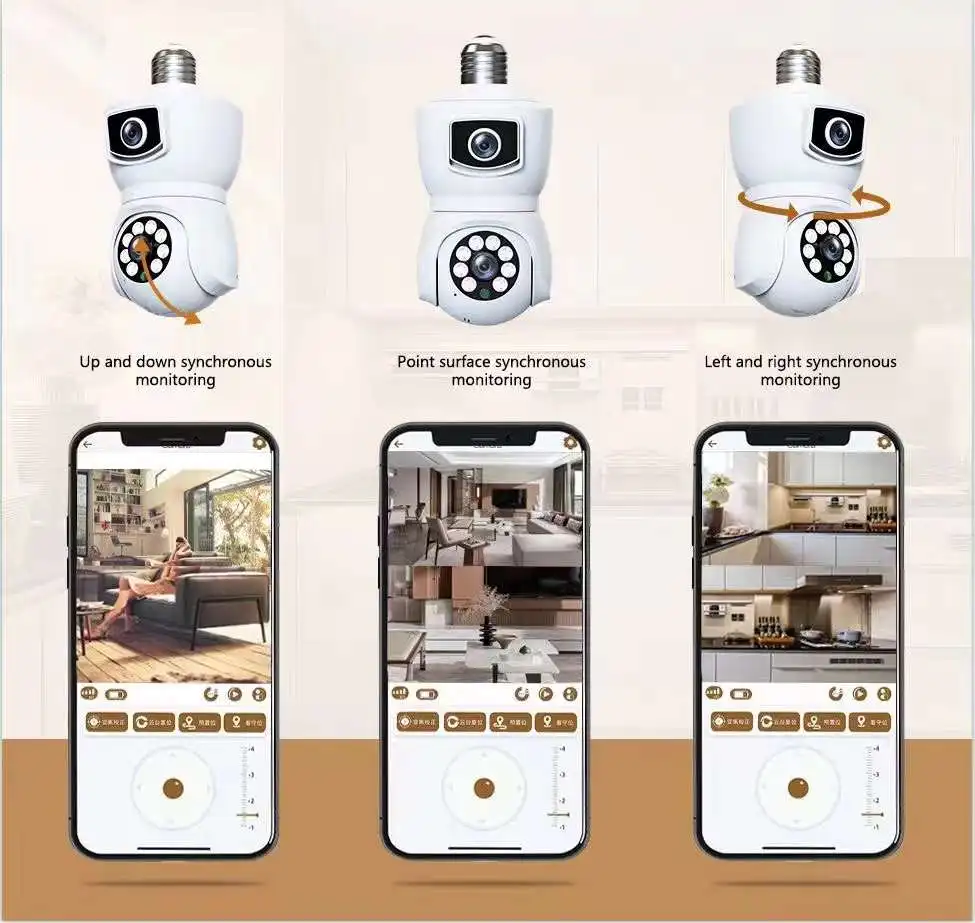 4MP  V380/iCam365 APP Dual Lens E27 Lamp Head Socket Full Color Wireless PTZ IP Dome Camera  Intercom Security CCTV Baby Monitor