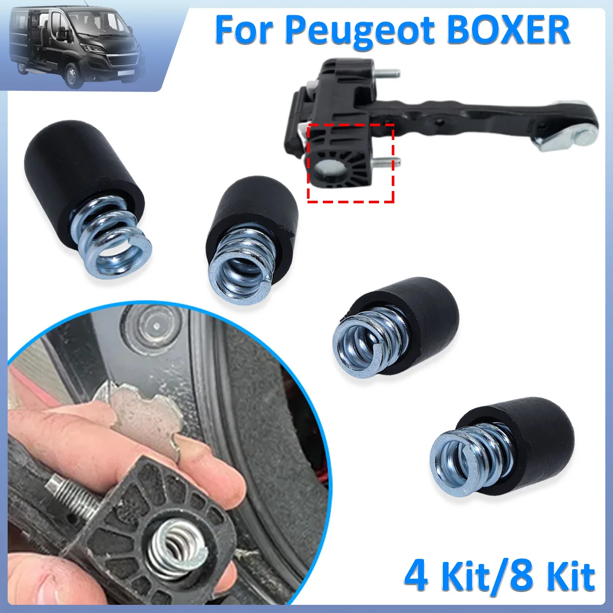 4kit For Peugeot BOXER II 250 2006-2015 2016 2017 Car New Door Check Strap Limiter Repair Kit Stopper Damping Spring Clips Black