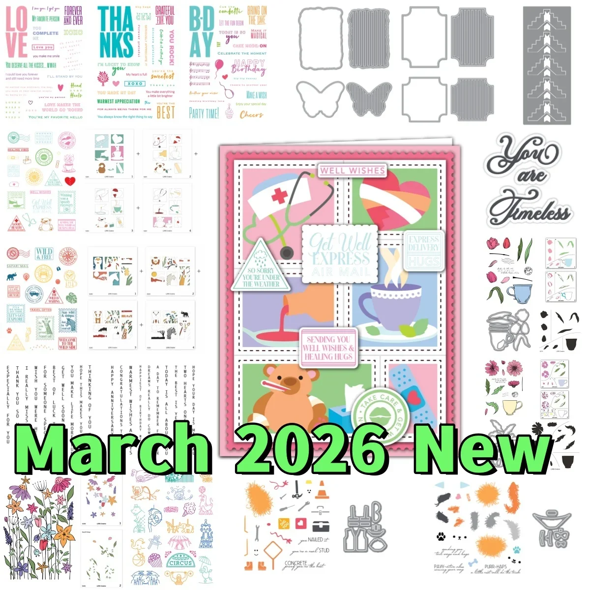 

March 2026 New Tulips Postage Butterfly Metal Cutting Dies Clear Stamps Stencil for DIY Scrapbook Craft Decoration Template