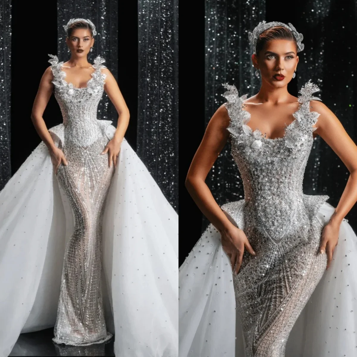 Perles de luxe paillettes robe de mariée paillettes Appliques sans manches robe de mariée longueur de plancher robes de mariée personnalisées