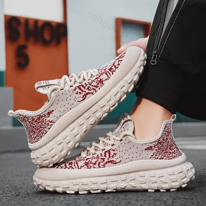 2025 Men's Summer Breathable Mesh Shoes Versatile Thick Soled Sport Casual Shoes Korean Version Fashion Trend Fly Weave Sneakers