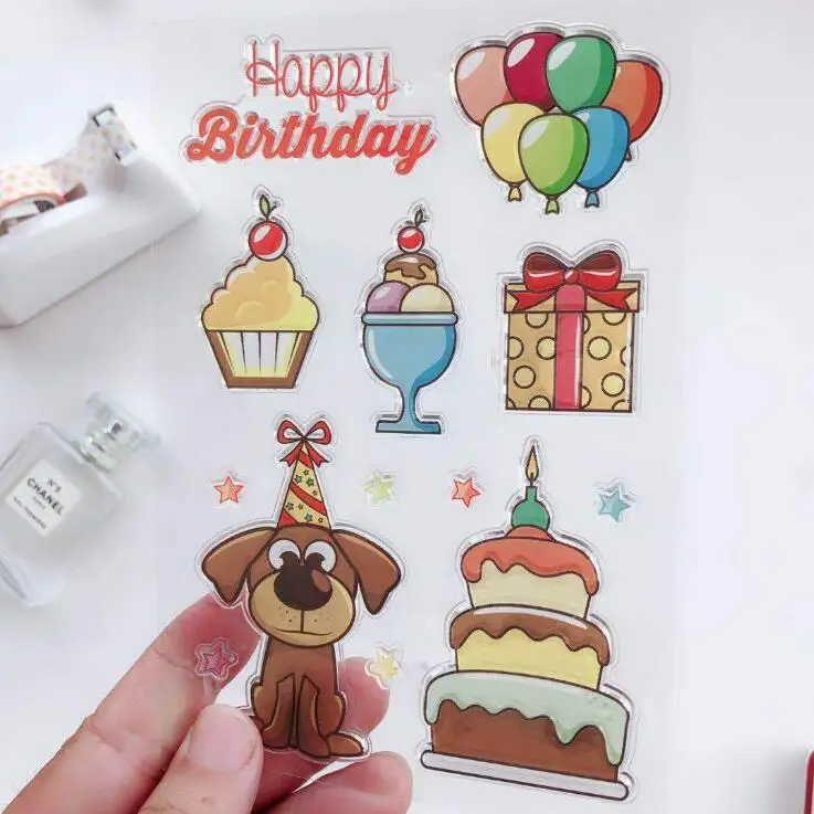 Happy Birthday Ballon Dog Transparent Silicone Clear Stamp Seal for DIY Scrapbooking/Card Making/Diary Book/Paper Maker Decor