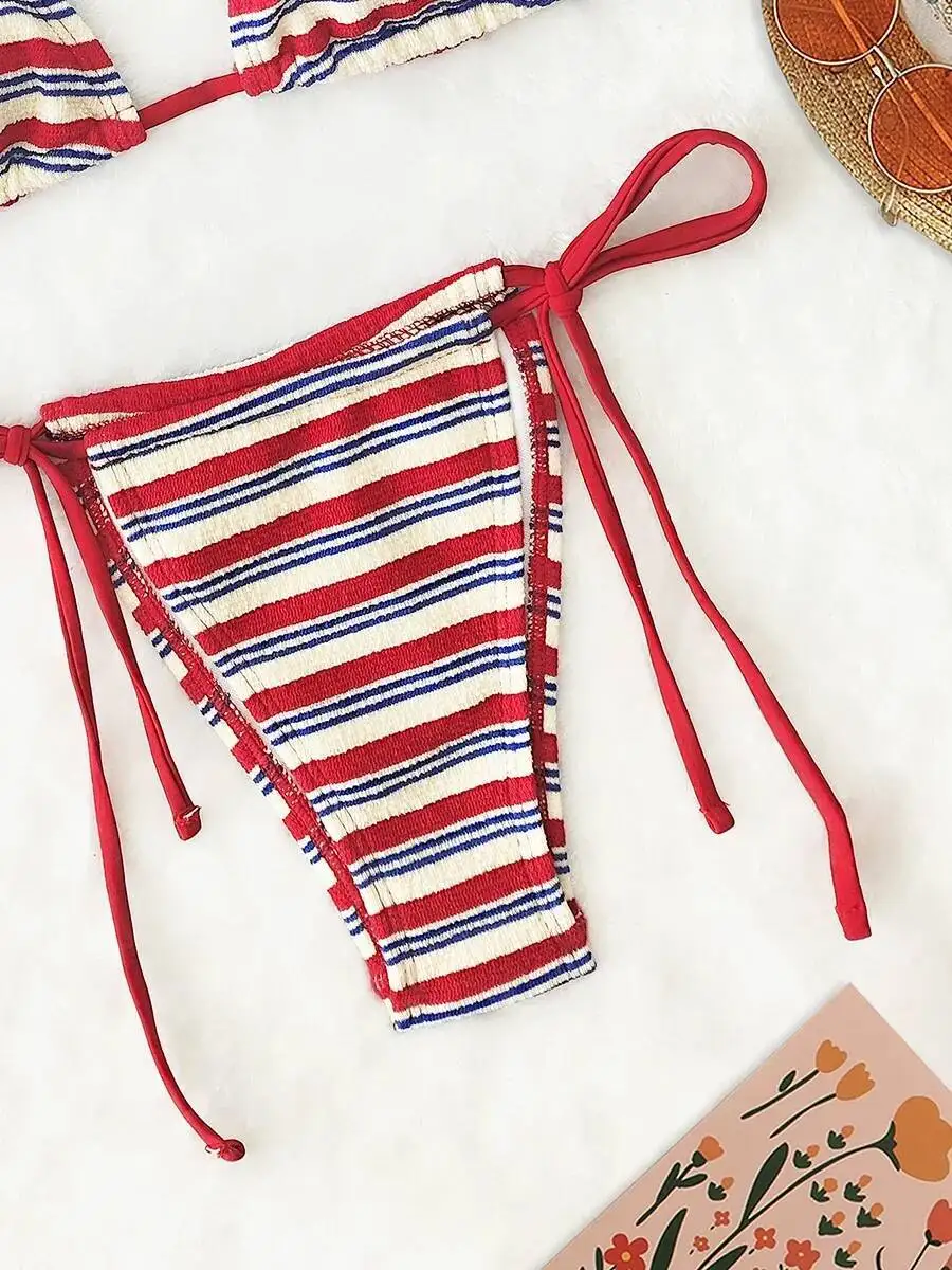 

Women's Sexy Push-Up Two-Piece Swimsuit 2025 Bathing Suit Micro Beachwear Stripe Bikini Set Swimwear Trendy Mciro