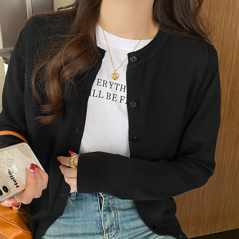 Gebreide Trui Vrouwen Vesten Nieuwe Lange Mouw O-hals Zwart Gebreide Trui Vest Vrouwen Tops Knitwears Sueters De Mujer Q1321