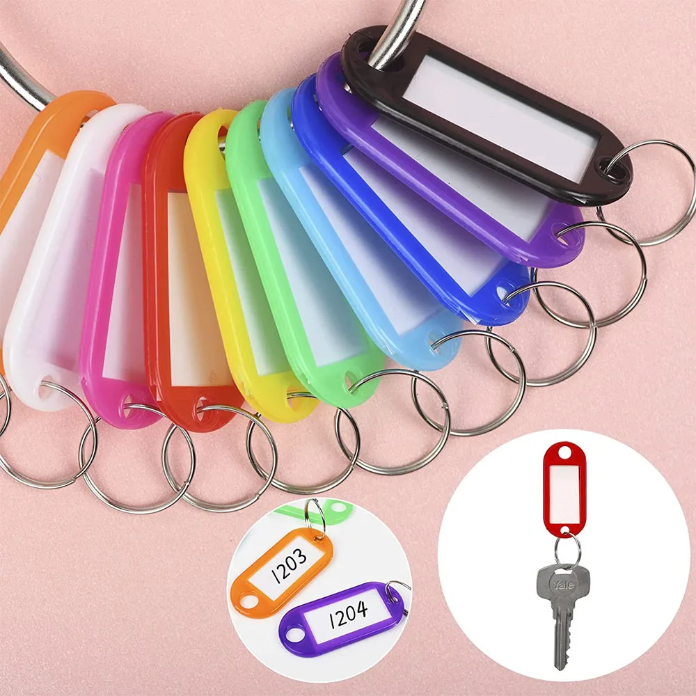 

100PCS Colorful Plastic Key Tags Keychain For Kit DIY Numbered Name Baggage Luggage Tags With ID Label Window and Ring Keyring