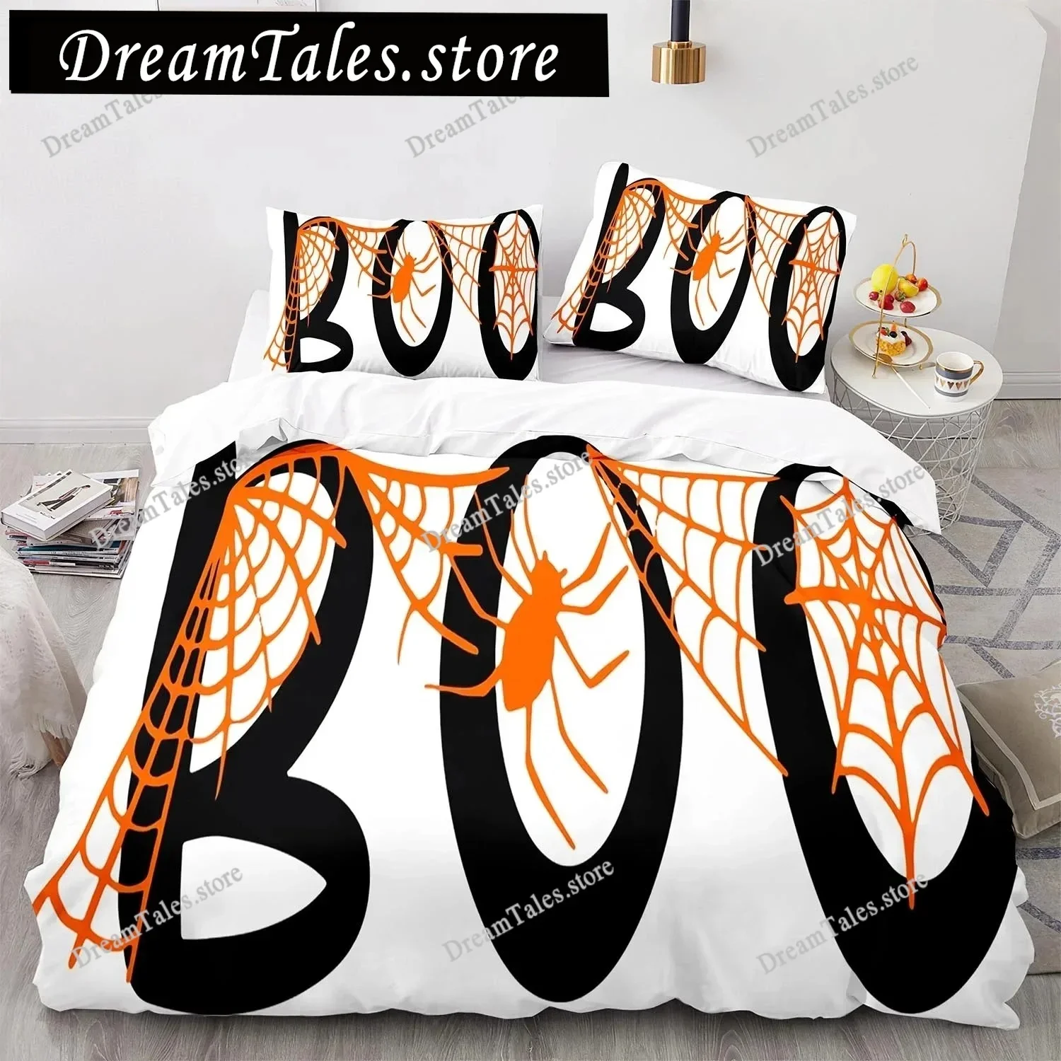 

Halloween Boo King Queen Duvet Cover Cartoon Eyes Bedding Set for Kids Teens Adults Little Monster Ghost Polyester Quilt Cover