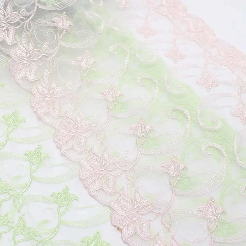 28Yards Green Pink Floral Embroidery Lace Trim For Skirt Hem Clothes Sewing Material DIY Apparel Dress Fabric