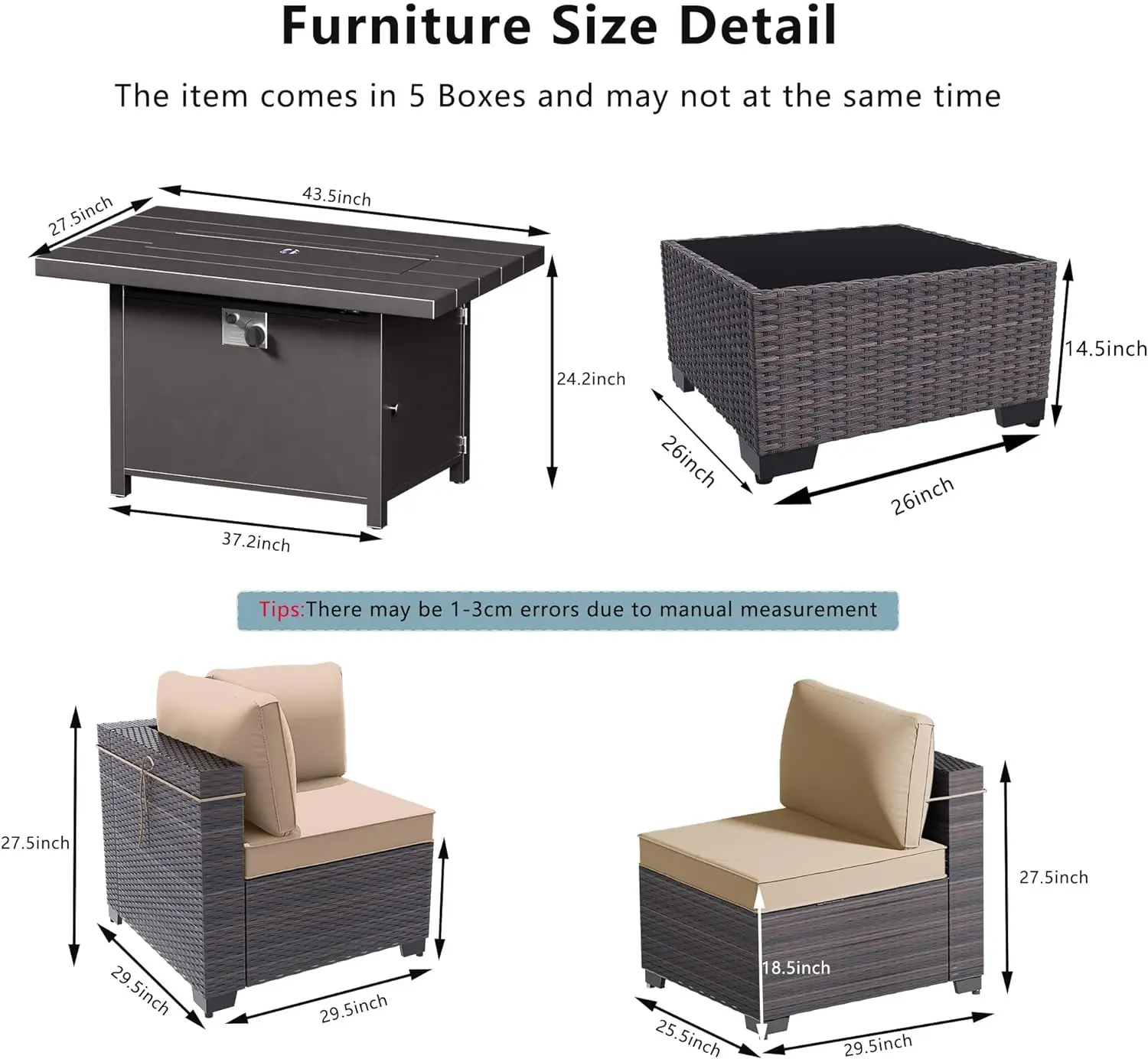 PE Rattan Outdoor Patio Móveis Set, Sofá secional, Pátio Conversação Set, Top de vidro temperado, mesa e almofadas, 14 Pcs