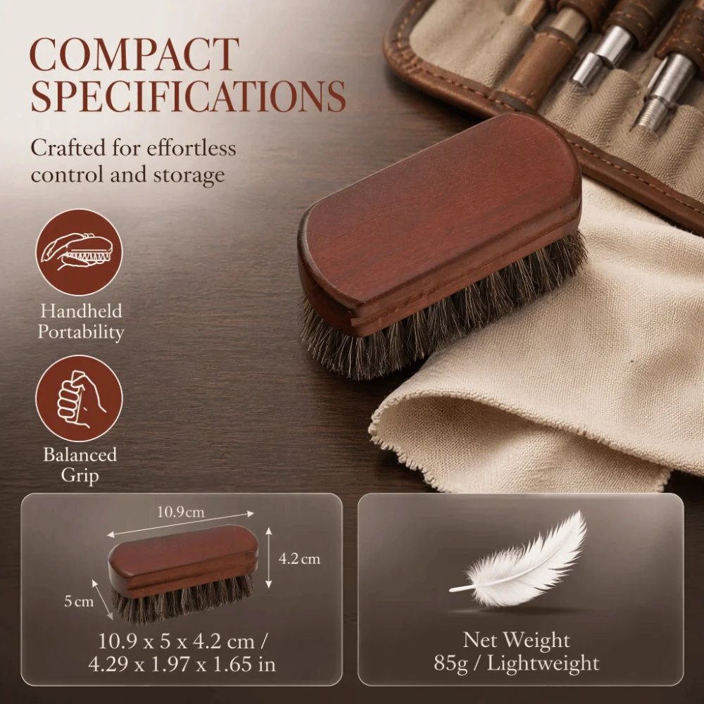 Wooden Base Shoe Polishing Brush Gentle Horsehair Lightweight Leather Shoe Brush Brown Ergonomic Grip