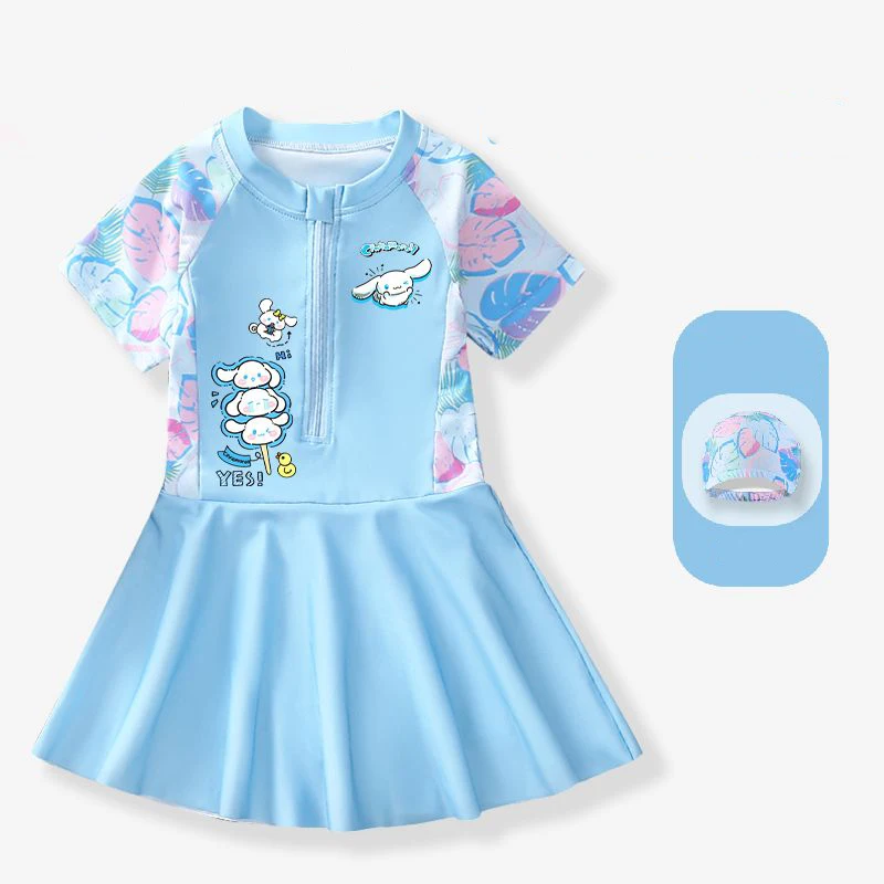 Kawaii Sanrio Cinnamoroll strój kąpielowy letnia dziewczyna pływać syjamska spódnica zmywalna szybkoschnąca oddychająca figurka Anime prezent