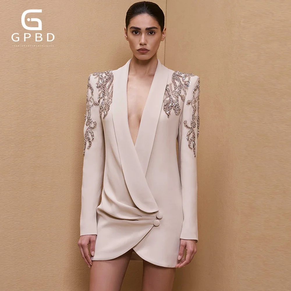 

GBPD 2025 Newest Designer Sequin Bead Luxury Blazer Jacket Women's Single Breasted Slim Long Brazer Vestidos