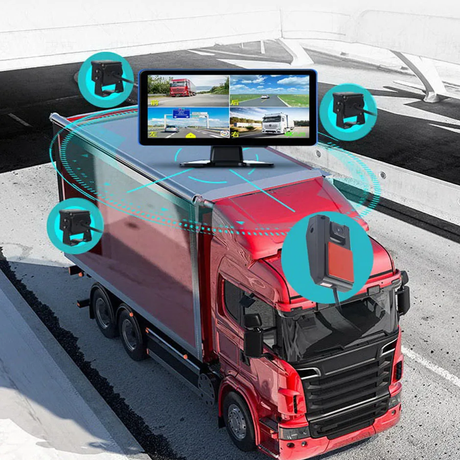 AHD 4 Channel Monitor Recording DVR 1080P Black Box Rear View Camera Truck Vehicle Touch Screen Support FM MP5 Mirrorlink 10.36