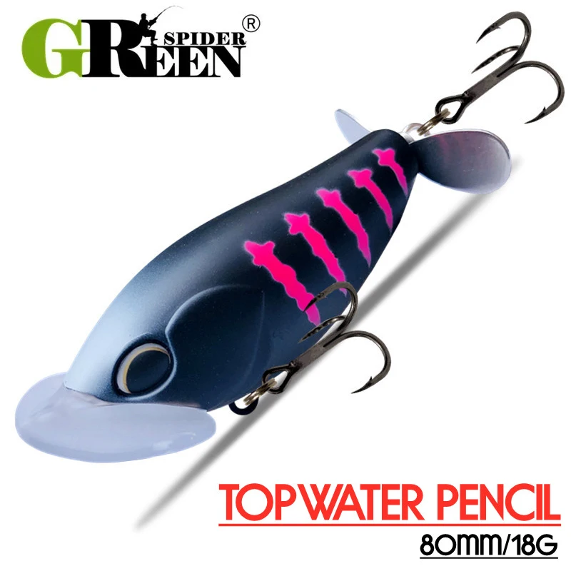 Green spider 8 cm18g Whopper Popper Bleistift Angel köder Top water Hecht Angeln schwimmender Wobbler künstlicher harter Köder mit Propeller