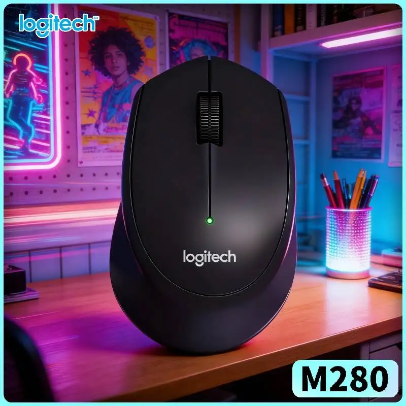 Logitech M280 Ergonomic Wireless Mouse Non-Slip Soft Grips 2.4GHz Nano Receiver 10m Distance for Office PC Mac Linux