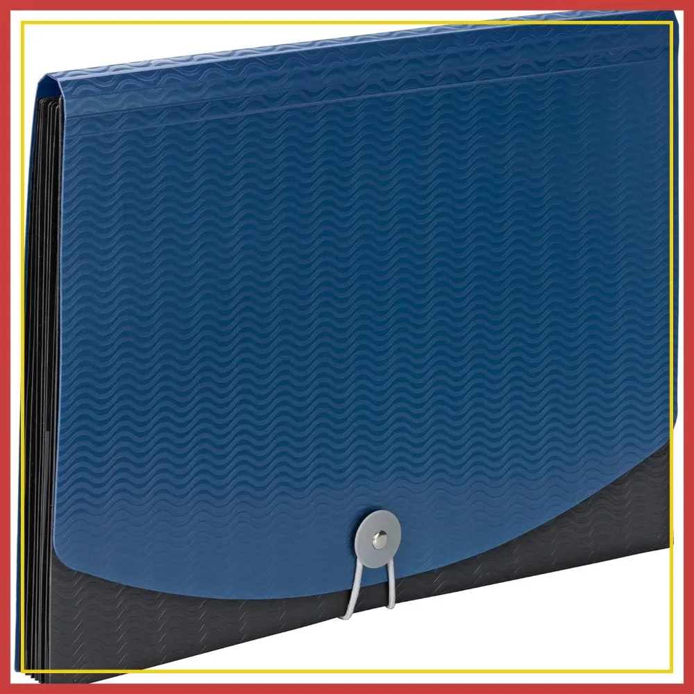 

7 Pocket Expanding File Folder, Letter Size, Wave Pattern, Flap and Cord Closure, Blue/Black