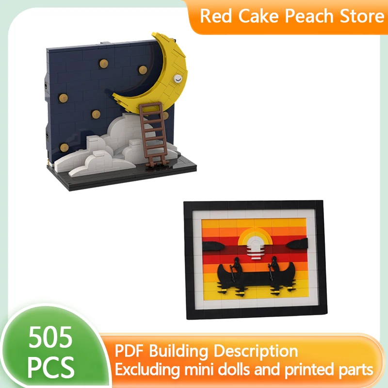 

Art Painting Model MOC Building Bricks Canoe At Sunset And Moon Modular Technology Gifts Holiday Assemble Children Toys Suit