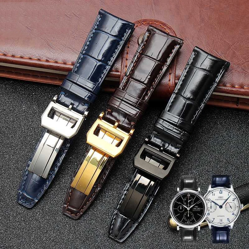 22mm High Quality Curved End Leather Strap For IWC New Portugal 7 Watch Band IW500705 IW371614 Bamboo Patterned Cowhide Bracelet