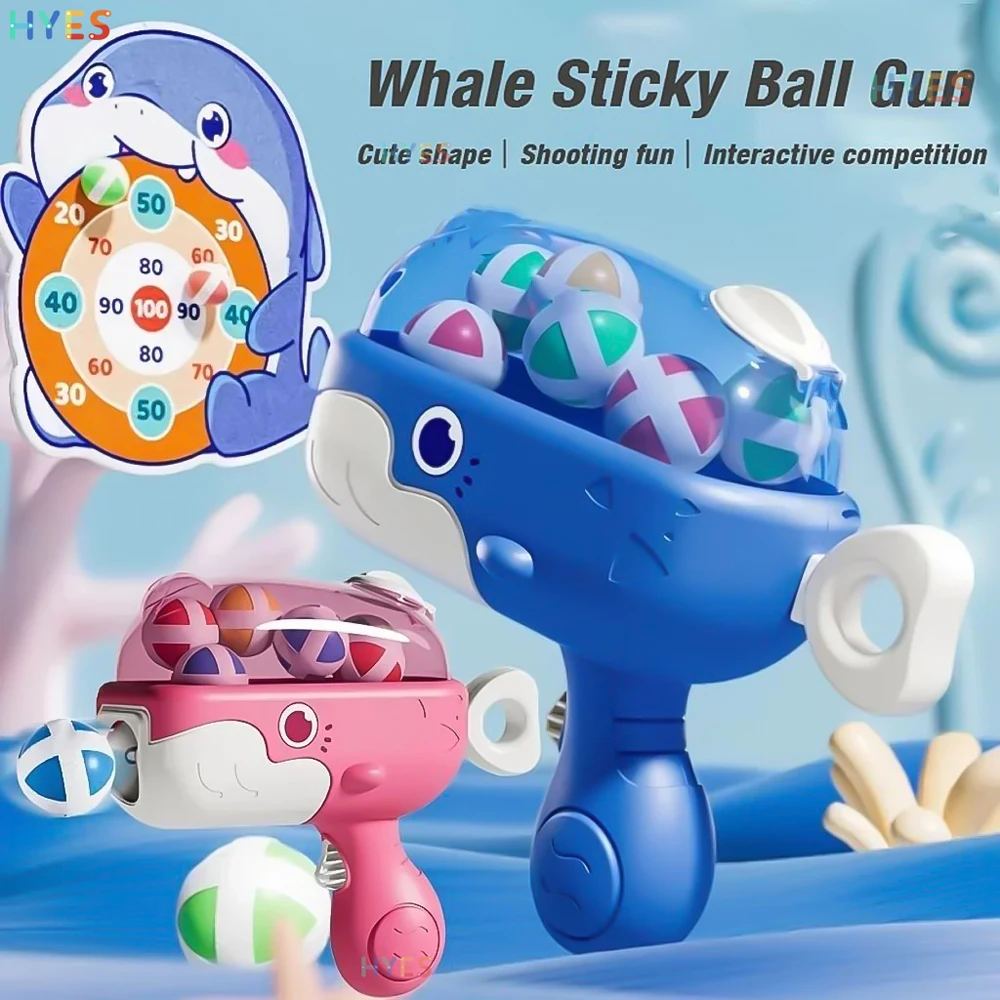 Whale Sticky Ball Throw Toy Set Kids Shooting Ball Gun Dart Board Target Soft Bullet Outdoor Indoor Game Gifts For Girsl Boys