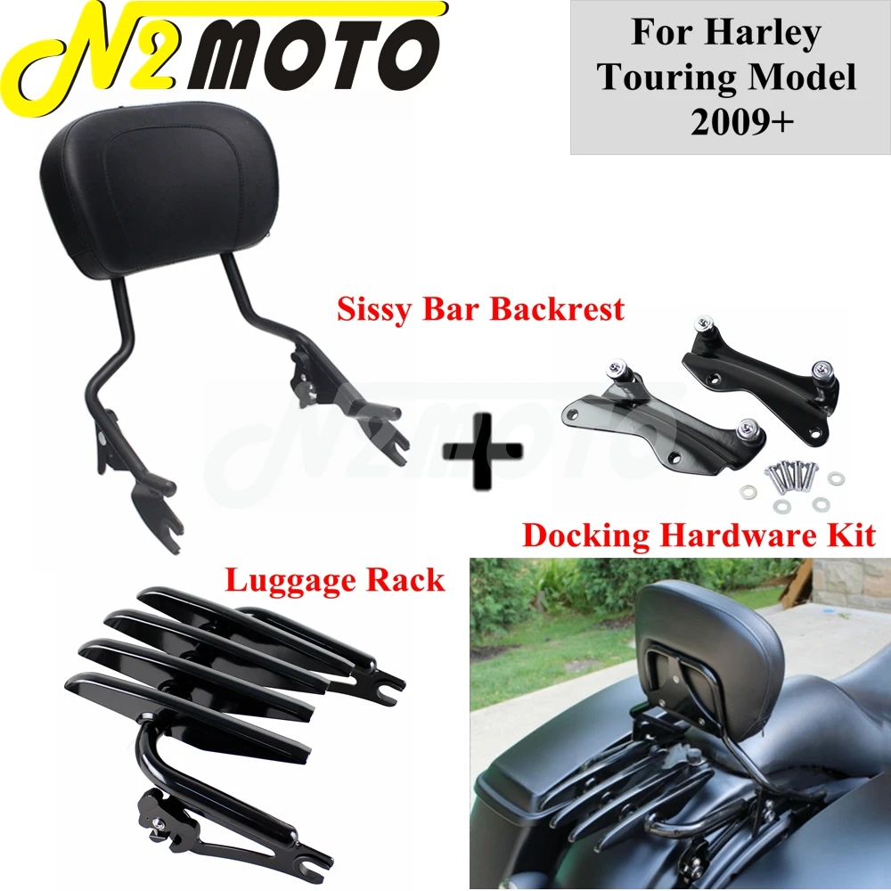 

Detachable Passenger Backrest Sissy Bar +Luggage Rack+4 Point Docking Hardware Kits For Harley Touring Road King FLHX FLHR 09-22