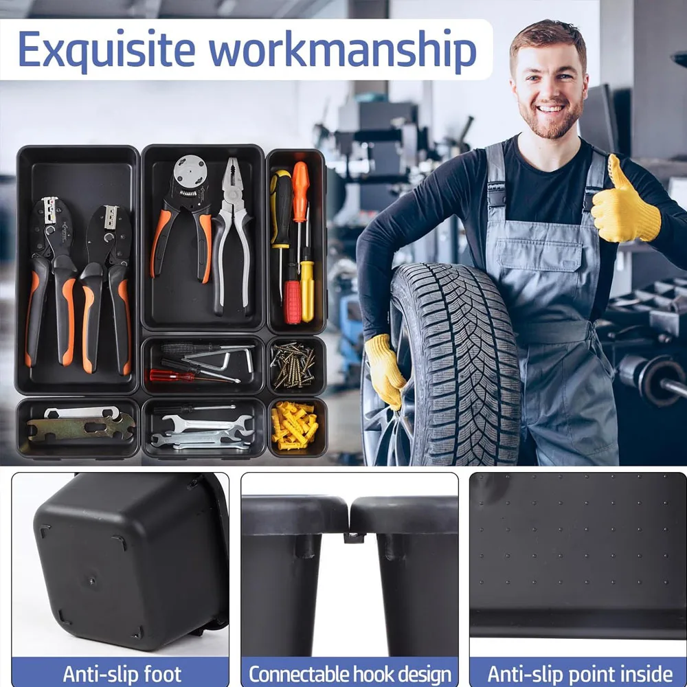 61/45/34/24/9PCS 5 Size Interlocking Shallow Tool Organizer Desk Drawer Organizers Tray Dividers Toolbox Storage Bins Container