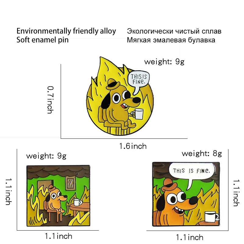 Cartoon Question Hound Dog Brooches Enamel pins THIS IS FINE ! Humor Meme Gunshow Webcomic Denim bags Lapel pin Comic jewelry