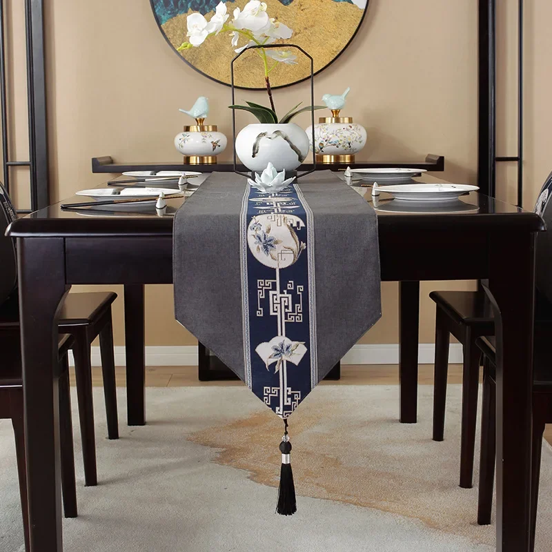 

Chinese Style Table Runner Luxury Cotton Linen Jacquard Table Runners Decorative Bed Runner Classic Table Flag Living Room Hotel