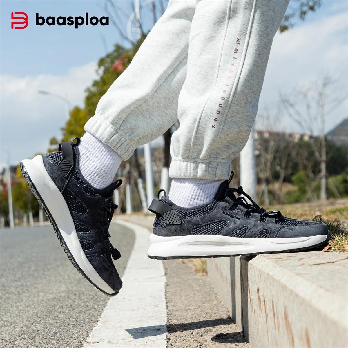 Baasploa-Baskets décontractées pour hommes, chaussures de marche confortables en maille respirante, chaussures de sport légères classiques, bande élastique coordonnante