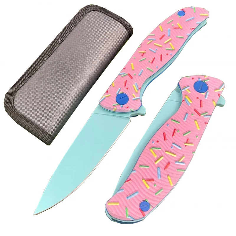 Donut folding knife G10 handle D2 steel outdoor portable self-defense fishing hunting survival sharp fruit knife