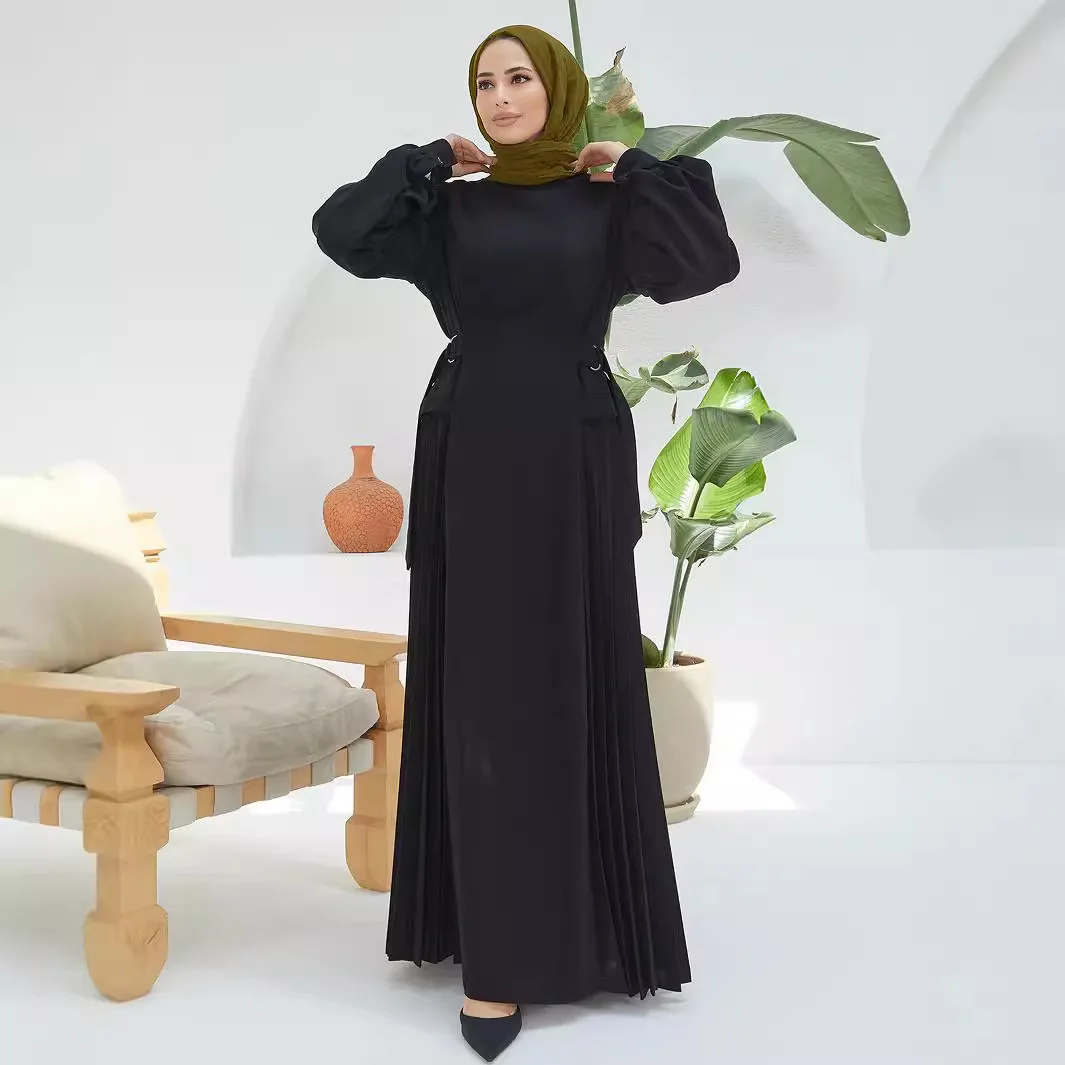 Vestido Maxi Longo Plissado Abaya Muçulmano para Mulheres, Abaya Elegante, Cintura In, Turquia Kaftan, Túnica Árabe, Eid Islâmico, Ramadã, Jalabiya Vestidos