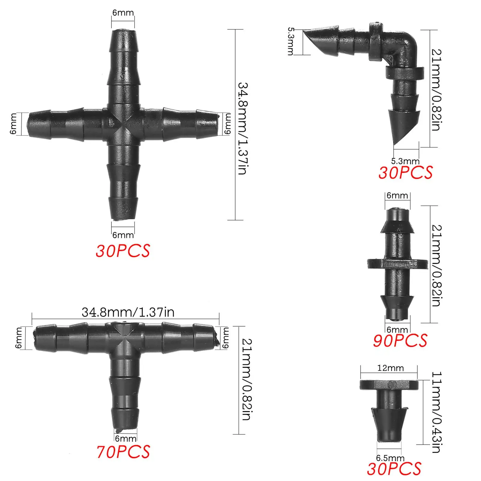 Conector de manguera de 1/4 pulgadas, codo en T, recto, juntas de tubería de agua de jardín, accesorios de sistema de riego por goteo para invernadero, 250 piezas