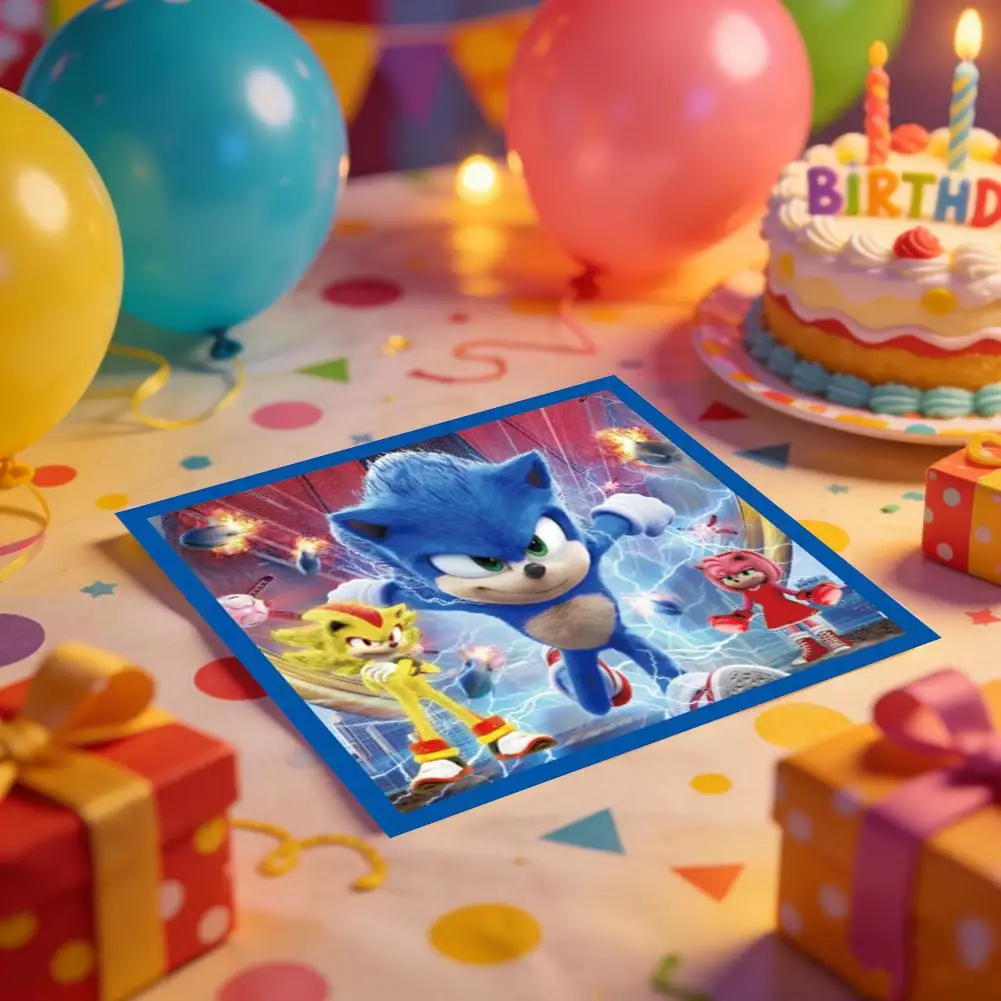20/100 Uds. Nuevas servilletas desechables de dibujos animados de Sonic The Hedgehog, pañuelos de papel para suministros de mesa de fiesta, servilletas de fiesta